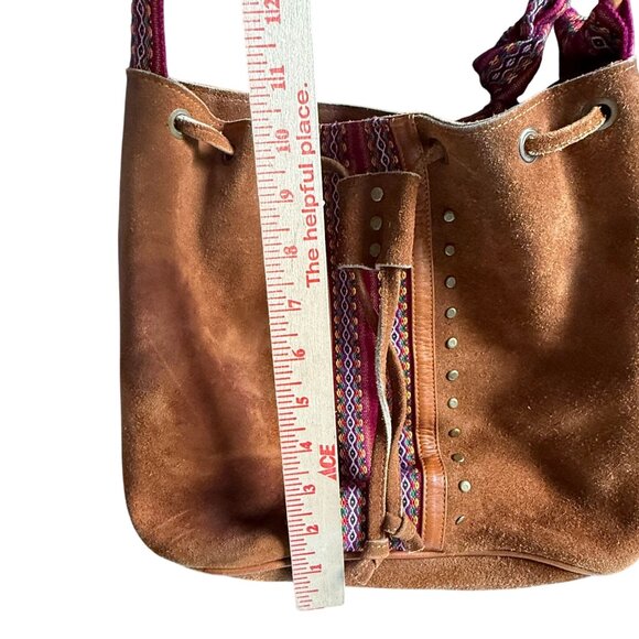 Leather Suede Faja Fabric Strap Shoulder Bag Brown Pink Bohemian Everyday - Picture 6 of 14
